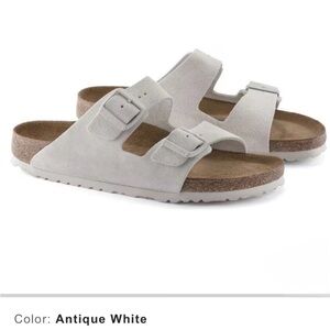 Birkenstock 
Arizona Soft Footbed
Suede Leather
$155 Antique White Sandals Sz 6